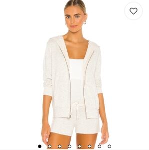 Monrow White Hooded Sweatshirt with Zipper